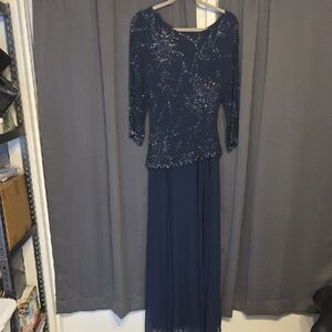 NWT J Kara Womens Navy Blue Sequin Long Sleeve Formal Dress Mother Of Bride Sz 4